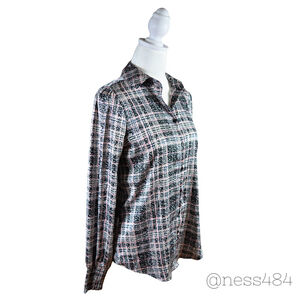 Tamara H Womens Black Pink Blue Plaid Collared Button Up Shirt Top‎ XS NWOT